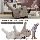 Khaki Chenille Medium-Firm Power Lift Massage Recliner Chair - Omega Lifestyles