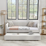 Twin Upholstered Linen Daybed With Functional Trundle - Omega Lifestyles