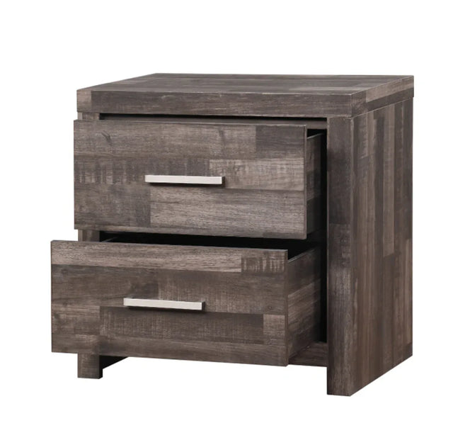 Rustic Dark Brown Synthetic Wood Nightstand With Drawers - Omega Lifestyles