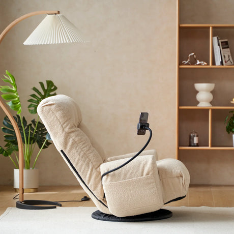Adjustable Beige Soft Plush Rotating Lounge Chair - Omega Lifestyles