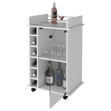 White Engineered Wood Bar Cart With Glass Door - Omega Lifestyles