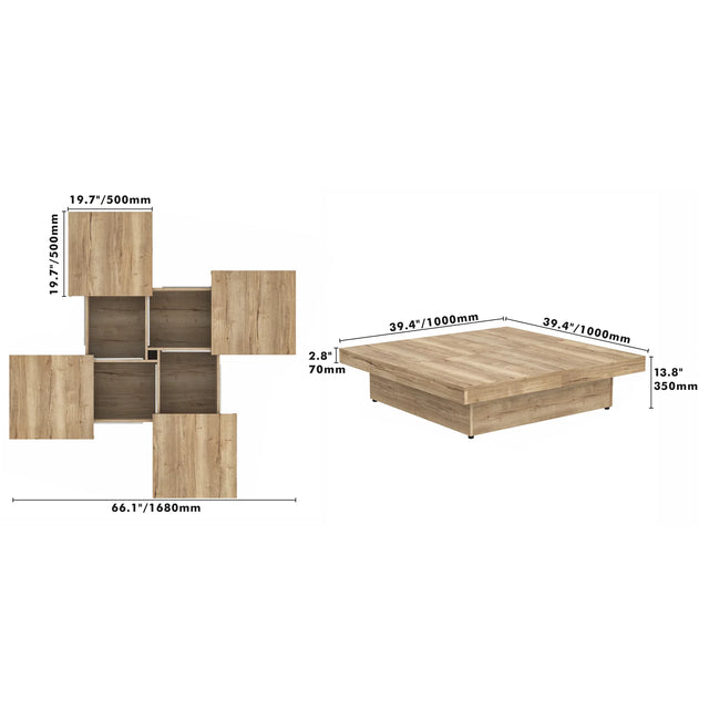 Square Storage Coffee Table Sliding Top Natural Veneer - Omega Lifestyles