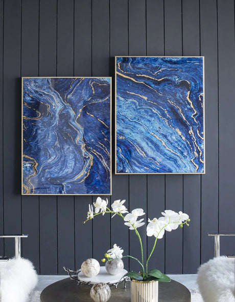 Set Of 2 Blue And Gold Framed Art Panels - Omega Lifestyles
