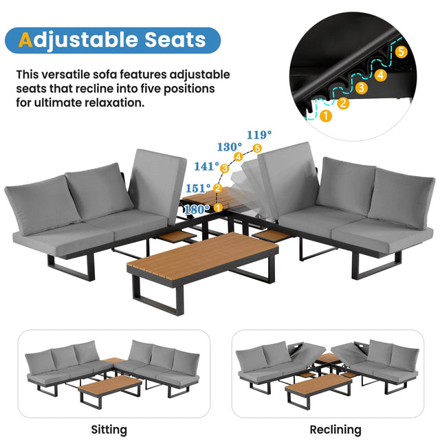 Adjustable Reclining Outdoor Sectional Patio Furniture Set - Omega Lifestyles