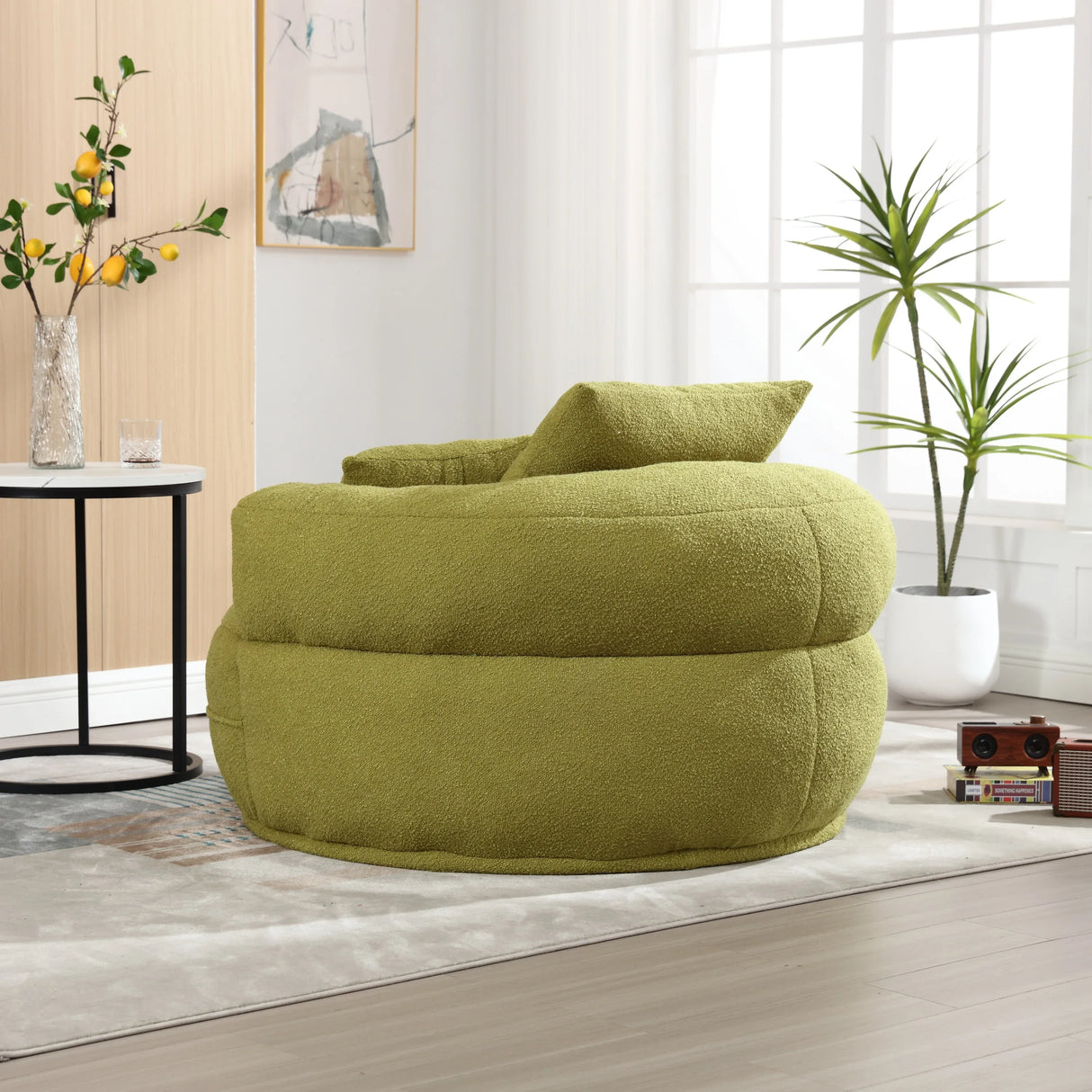 Modern Chenille Circular Sponge Sofa With Throw Pillows - Omega Lifestyles