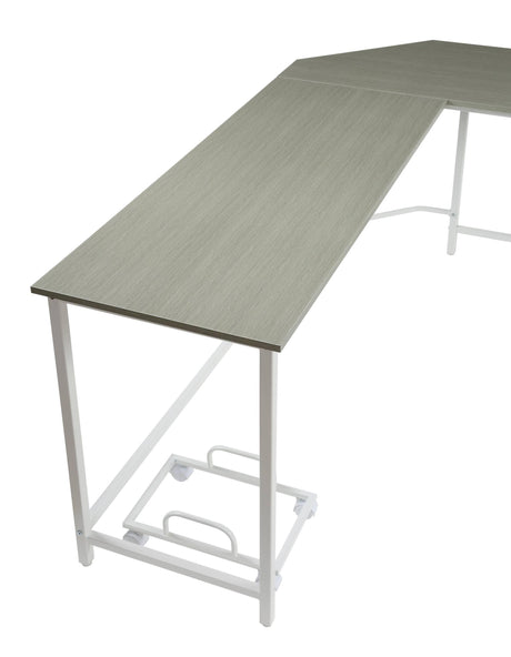 Space-Saving L-Shape Gray White Computer Desk With Storage - Omega Lifestyles