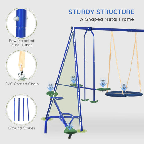Heavy-Duty Steel 5-in-1 Kids Outdoor Swing Set - Omega Lifestyles