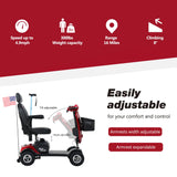 Red Outdoor Compact Metal Mobility Scooter With USB Charger - Omega Lifestyles