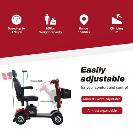 Red Outdoor Compact Metal Mobility Scooter With USB Charger - Omega Lifestyles