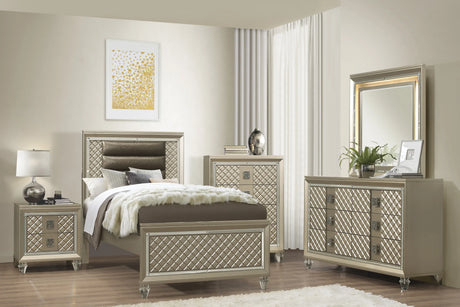 Champagne Finish Wood Chest Of 4 Drawers Bedroom Furniture - Omega Lifestyles
