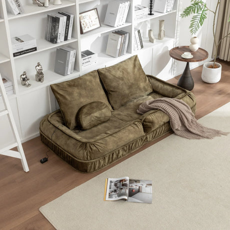Adjustable Velvet Upholstered Floor Sofa With Massage Pillow - Omega Lifestyles