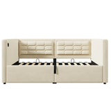 Twin Beige Velvet Upholstered Hydraulic Storage Bed Frame - Omega Lifestyles