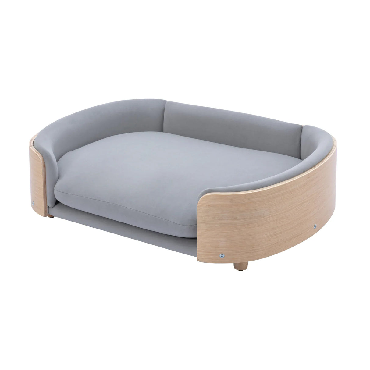 Scandinavian Solid Wood Elevated Pet Sofa Bed With Velvet Cushion - Omega Lifestyles