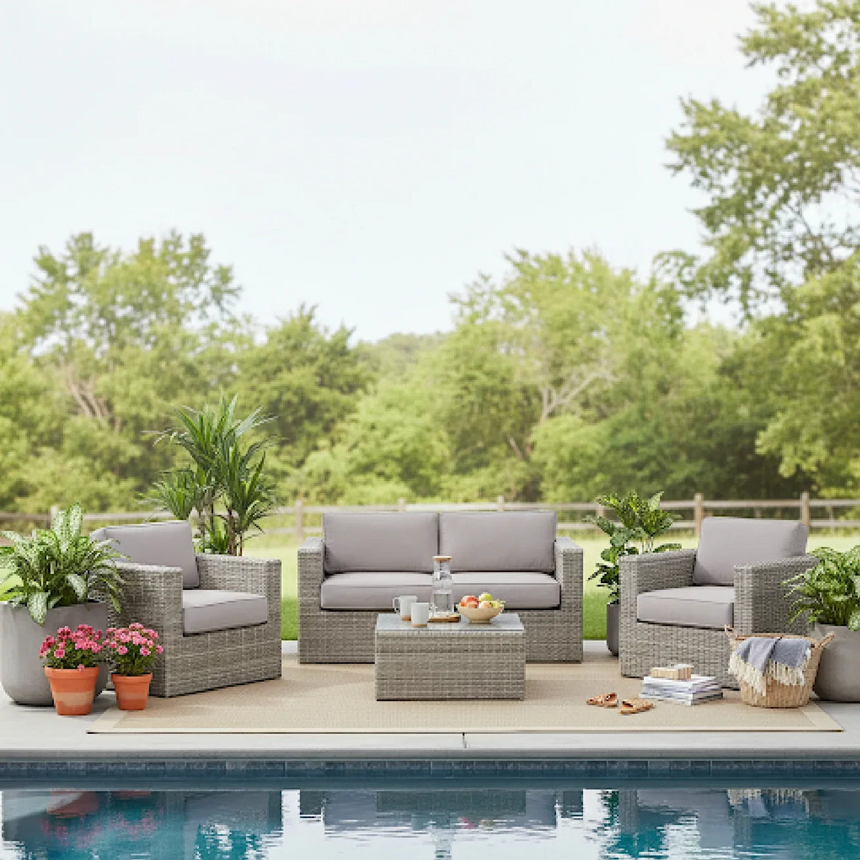 4-Person Outdoor Grey Mix Rattan Wicker Seating Set - Omega Lifestyles