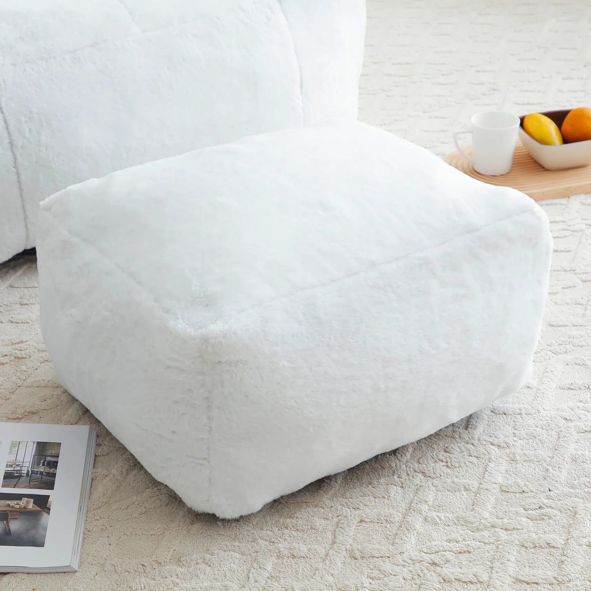 Shell-Shaped Faux Fur Foam Filled Bean Bag Chair With Footstool - Omega Lifestyles