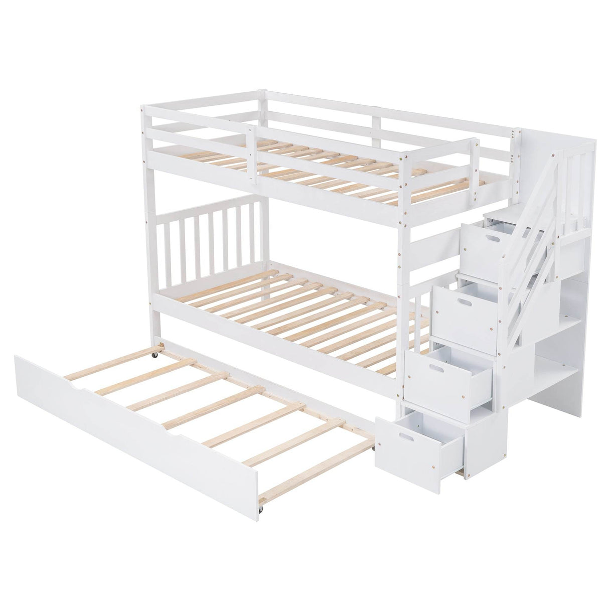 Stairway Twin-Over-Twin Full Bunk Bed With Trundle - Omega Lifestyles