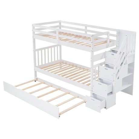 Stairway Twin-Over-Twin Full Bunk Bed With Trundle - Omega Lifestyles