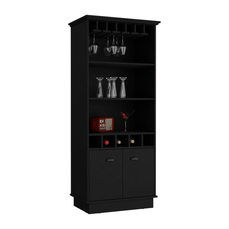 Modern Black Particle Board Kitchen Storage Bar Cabinet 70-Inch - Omega Lifestyles