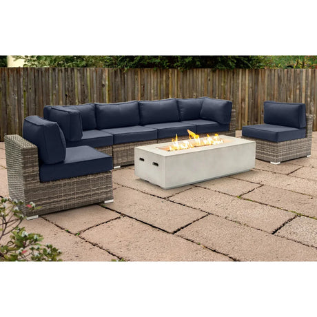 7-Piece Outdoor Seating Set With Firepit And Cushions - Omega Lifestyles