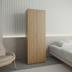 Modern 2-Door Oak Particle Board Bedroom Armoire - Omega Lifestyles