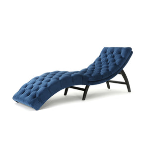 Elegant Tufted Curved Velvet Chaise Lounge Navy Blue - Omega Lifestyles