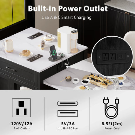 Extendable Kitchen Island With Dining Table And Storage - Omega Lifestyles