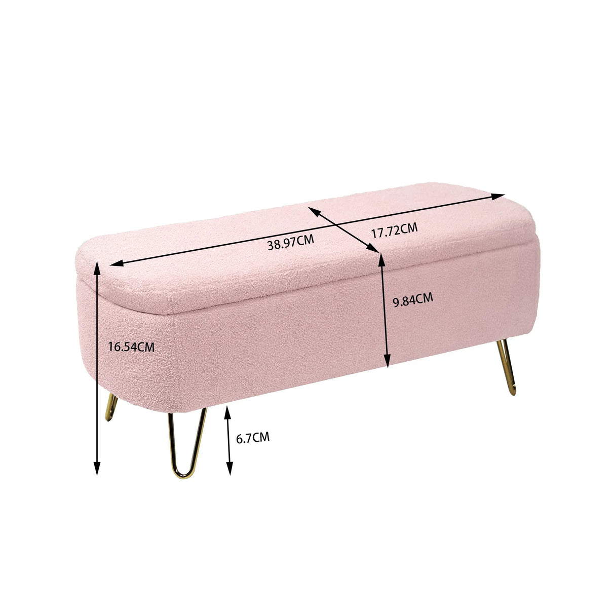 Pink Faux Fur Upholstered Storage Bench With Gold Legs - Omega Lifestyles