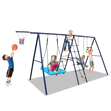 6-in-1 Backyard Steel Frame Swing Set With Ladder - Omega Lifestyles