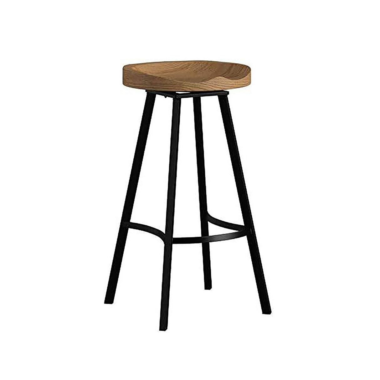 Set of 2 Pinewood Swivel Industrial Barstools With Iron Legs