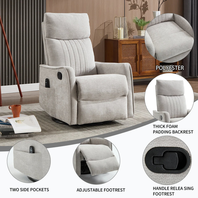 Light Gray Medium-Firm Manual Heat Massage Recliner Chair - Omega Lifestyles