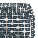 Hand Woven Blue White Fabric Square Pouf Stool - Omega Lifestyles