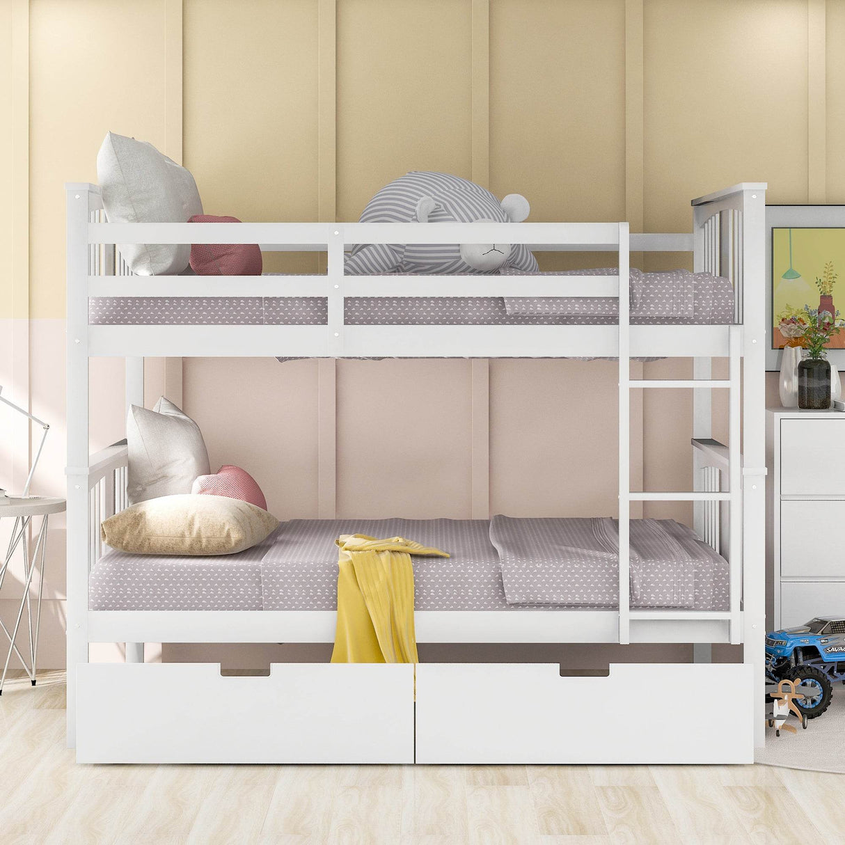 Full Over Full Solid Wood Bunk Bed With Drawers - Omega Lifestyles