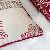 Merry Christmas Embroidered Poly Linen Throw Pillow 20x20-Inch - Omega Lifestyles