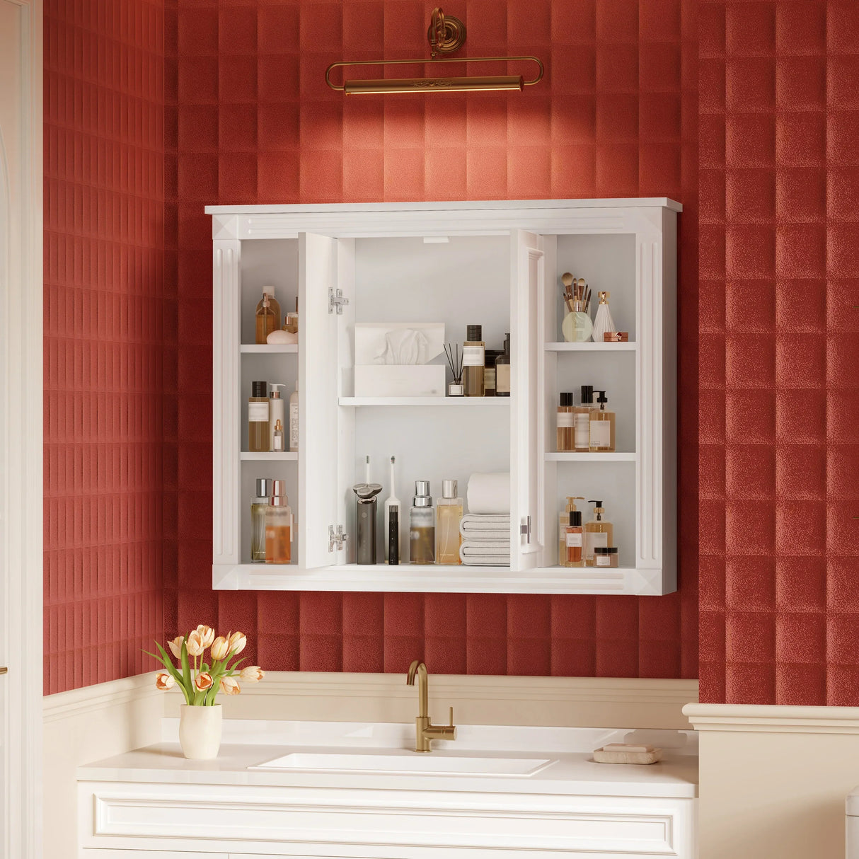 Modern White Wall Mounted Medicine Cabinet With Adjustable Shelves - Omega Lifestyles