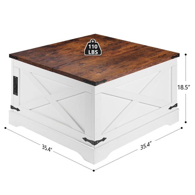 Lift-Top Rustic Coffee Table With Storage And Charging Station - Omega Lifestyles