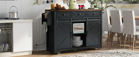 Farmhouse Kitchen Island Rolling Cart With Power Outlet - Omega Lifestyles