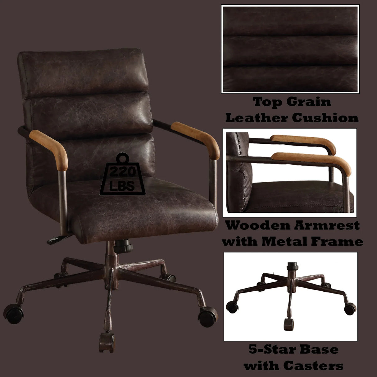 Top Grain Leather Executive Adjustable Office Chair Slate - Omega Lifestyles