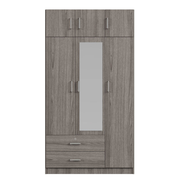 Modern Gray Particle Board 3-Door Mirror Wardrobe - Omega Lifestyles
