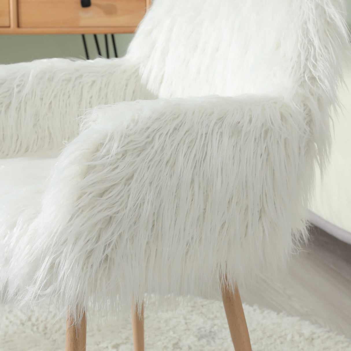 White Faux Fur Upholstered Side Dining Chair With Metal Legs - Omega Lifestyles