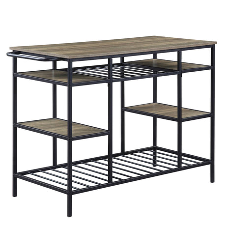 Rustic Oak Black Metal Frame Kitchen Island - Omega Lifestyles