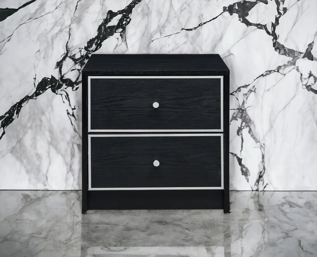 Black And Silver Synthetic Wood Accent Table With Drawers - Omega Lifestyles