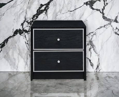 Black And Silver Synthetic Wood Accent Table With Drawers - Omega Lifestyles