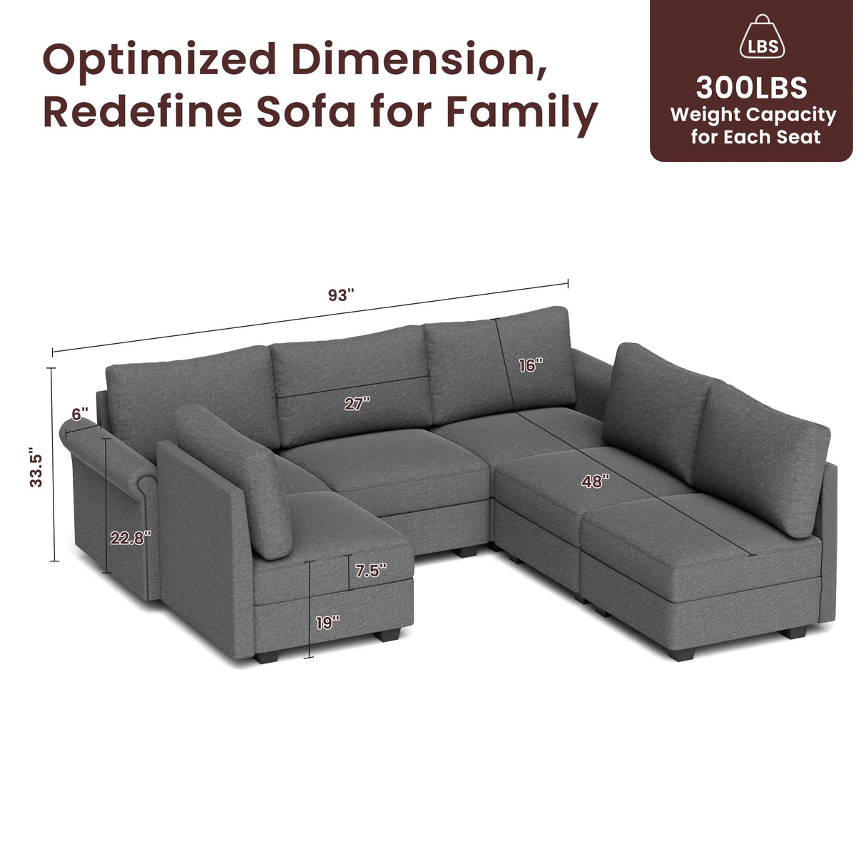 Modern U-Shaped 6-Seater Modular Sectional Sofa With Storage - Omega Lifestyles