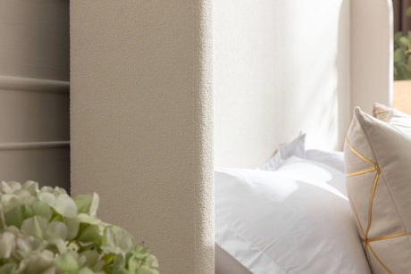 California King Contemporary Boucle Upholstered Bed Frame - Omega Lifestyles