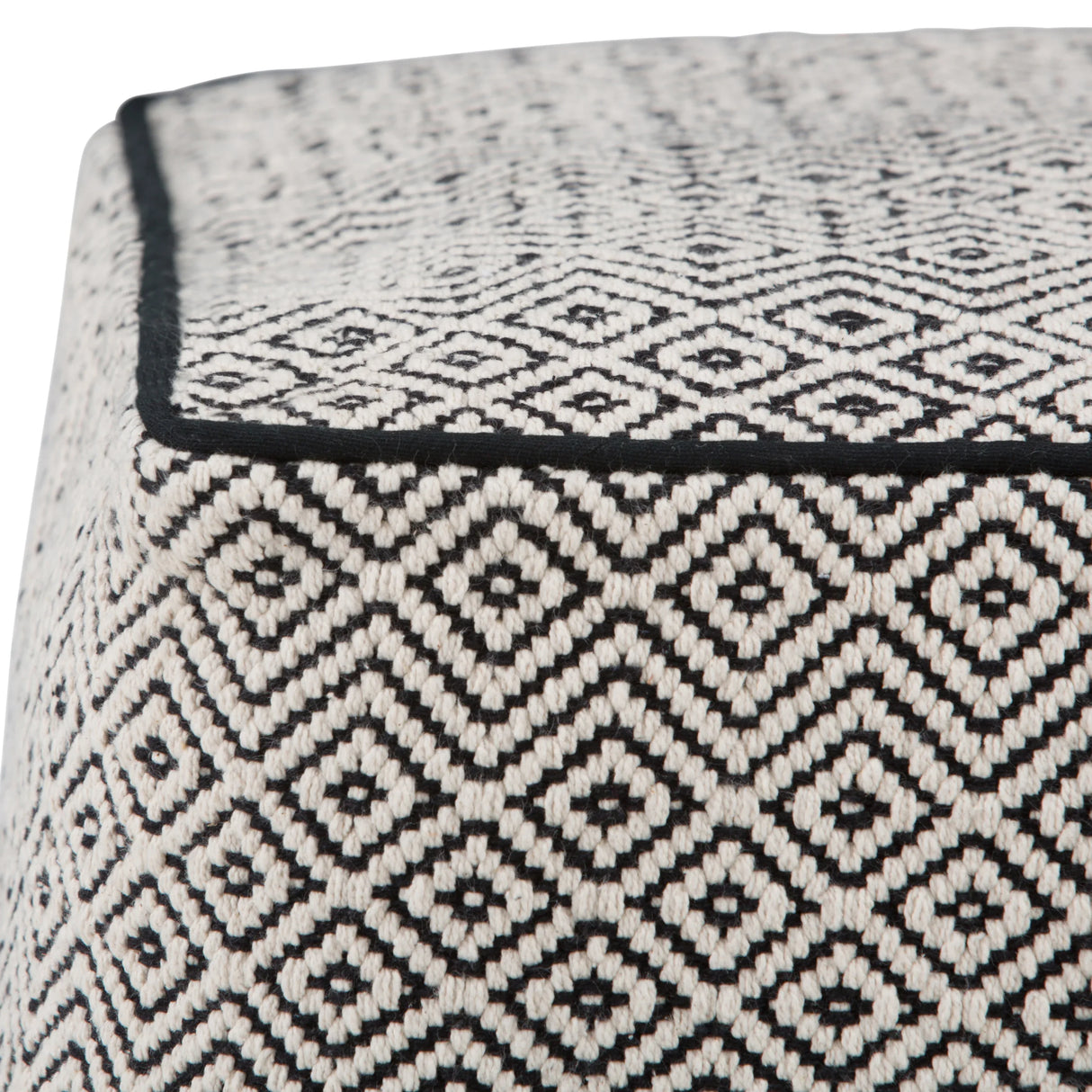 Black Patterned Upholstered Fabric Square Pouf Seating Stool - Omega Lifestyles
