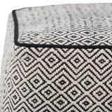 Black Patterned Upholstered Fabric Square Pouf Seating Stool - Omega Lifestyles