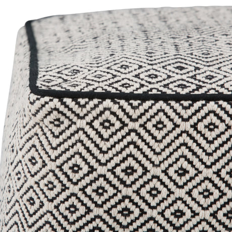 Black Patterned Upholstered Fabric Square Pouf Seating Stool - Omega Lifestyles