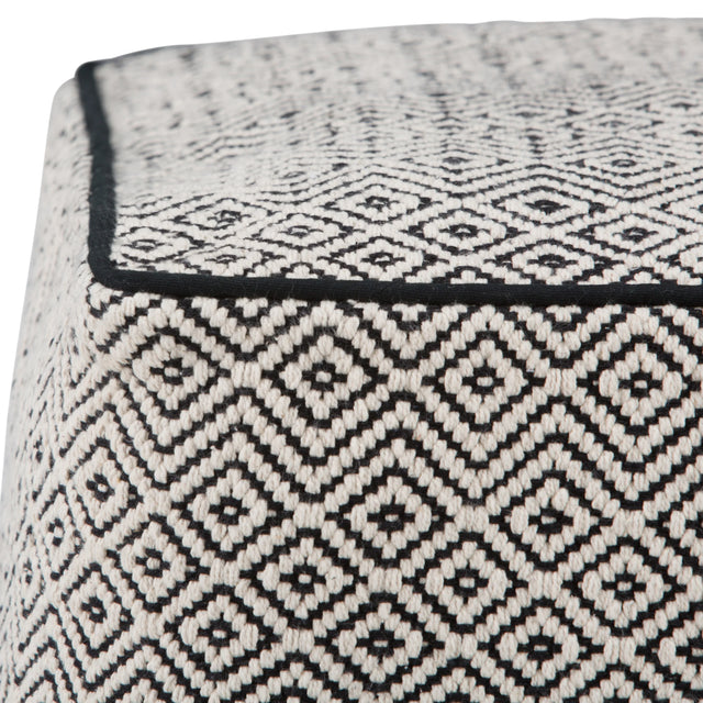 Black Patterned Upholstered Fabric Square Pouf Seating Stool - Omega Lifestyles