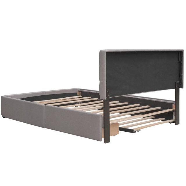 Upholstered Platform Bed With Drawers And Twin XL Trundle - Omega Lifestyles