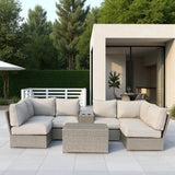 Outdoor 8-Piece Gray Wicker Aluminum Seating Set With Cushions - Omega Lifestyles